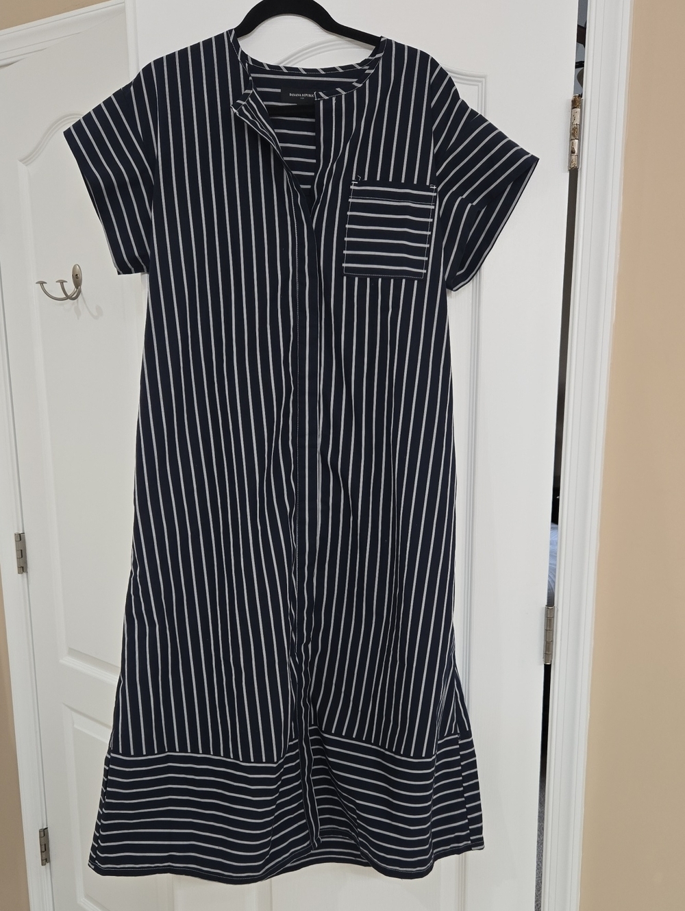 Banana Republic Navy and White Striped Midi Shirt Dress